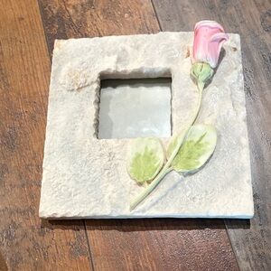 Floral Stone Picture Frame with Pink Rose